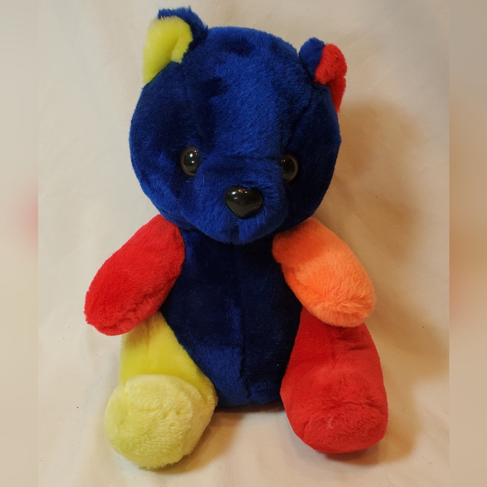 Colorful Plush Teddy Bear Vintage Royal Plush Toys Multicolored 9" Tall